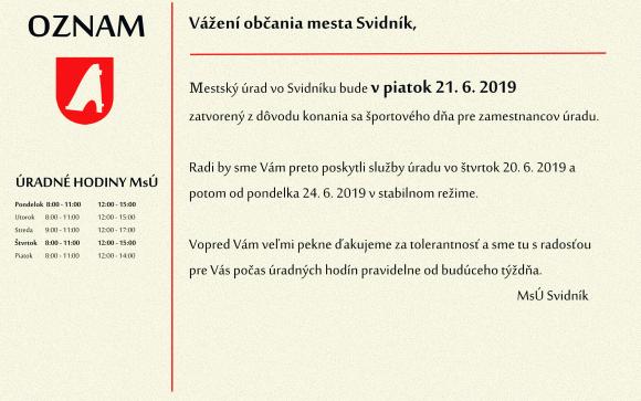 Oznam o uzatvorení MsÚ Svidník Oznam o uzatvorení MsÚ Svidník